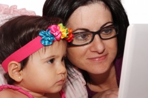 girl with mom at the computer Women in Tech